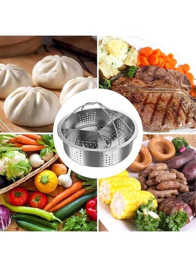 304 Stainless Steel Steamer Basket & Colander (21cm) - Multifunctional Mesh Strainer with Removable Divider & Handle, Fits Most Pots for Vegetables, Dumplings & Pasta - Image 3