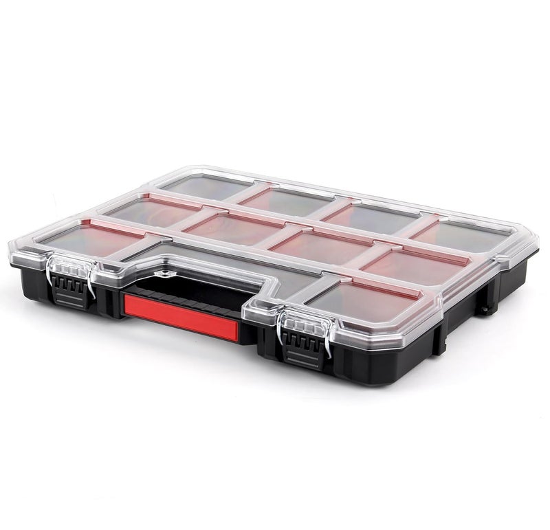 JPT صندوق تنظيم أدوات ضحل مع 8 حاويات قابلة للإزالة مع فواصل قابلة للإزالة، صندوق تخزين قوي مع غطاء شفاف للأدوات، الأجهزة، البراغي، والأشياء الصغيرة - Image 3