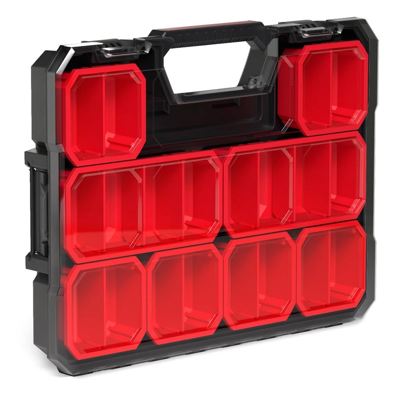 JPT صندوق تنظيم أدوات ضحل مع 8 حاويات قابلة للإزالة مع فواصل قابلة للإزالة، صندوق تخزين قوي مع غطاء شفاف للأدوات، الأجهزة، البراغي، والأشياء الصغيرة - Image 2