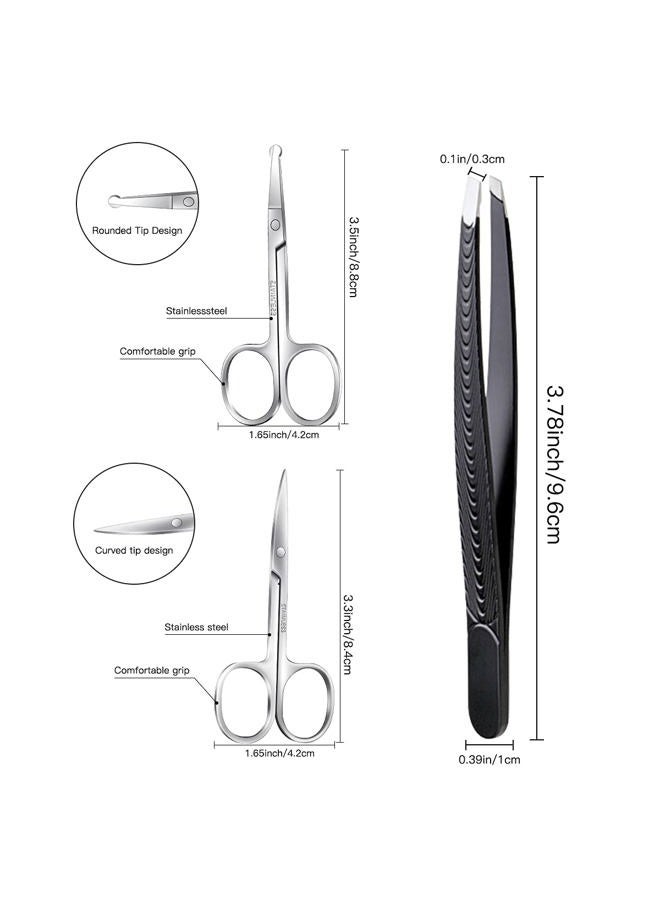 MSDADA Facial Hair Small Grooming Scissors for Men Women-Curved and Rounded Nose Hair, Eyebrow, Mustache, Eyelashes, Beard Trimming Scissors Kit-Safety Blunt Tip Baby Nail Scissors with Eyebrow Tweezers Set - Image 3