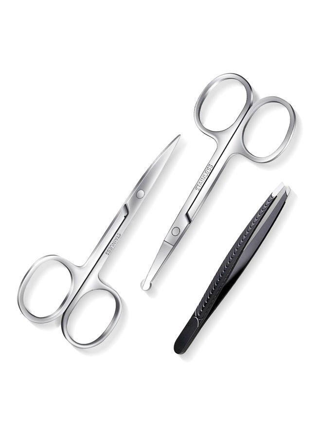 MSDADA Facial Hair Small Grooming Scissors for Men Women-Curved and Rounded Nose Hair, Eyebrow, Mustache, Eyelashes, Beard Trimming Scissors Kit-Safety Blunt Tip Baby Nail Scissors with Eyebrow Tweezers Set - Image 1
