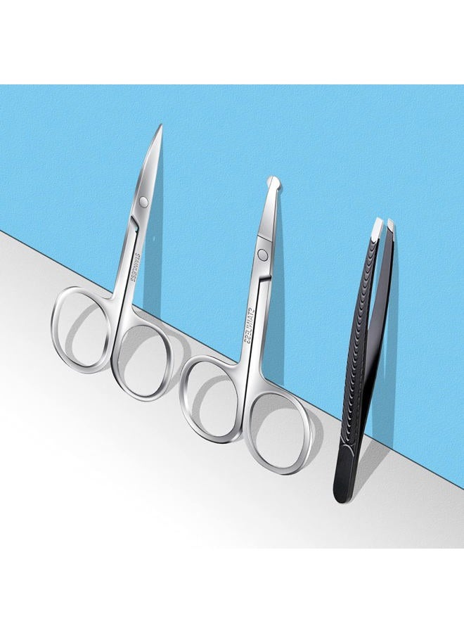 MSDADA Facial Hair Small Grooming Scissors for Men Women-Curved and Rounded Nose Hair, Eyebrow, Mustache, Eyelashes, Beard Trimming Scissors Kit-Safety Blunt Tip Baby Nail Scissors with Eyebrow Tweezers Set - Image 2