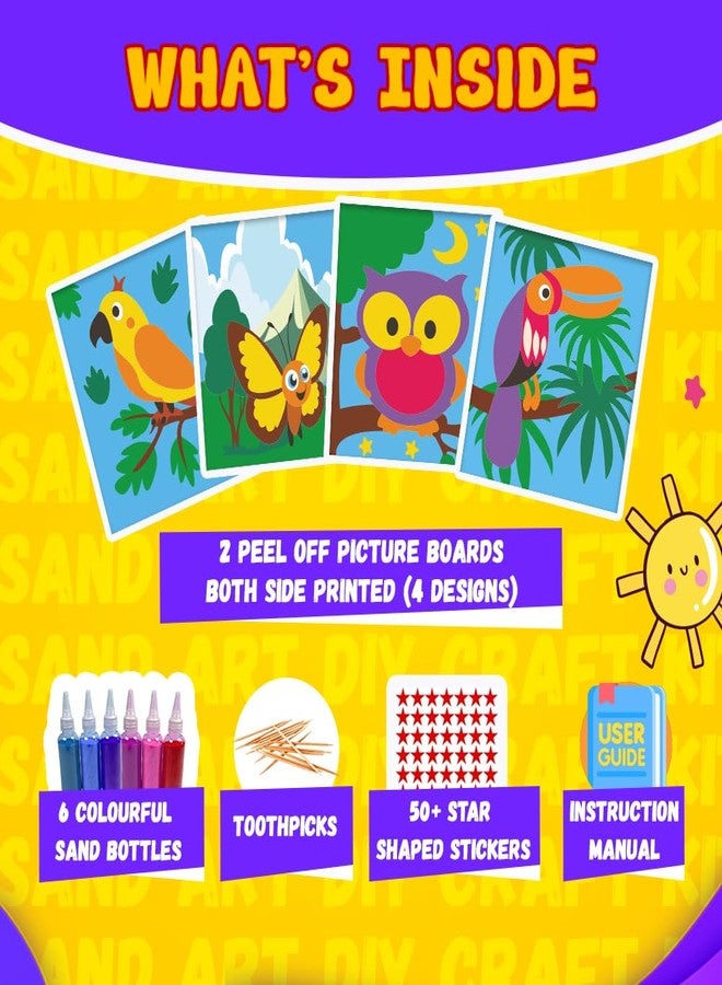 KREEDA Sand Art & Craft Kit for Kids – Mess-Free DIY Birds & Butterfly Activity with 4 Colourful Sand Bottles & 50+ Star Stickers | Creative Gift for Boys & Girls - Image 3