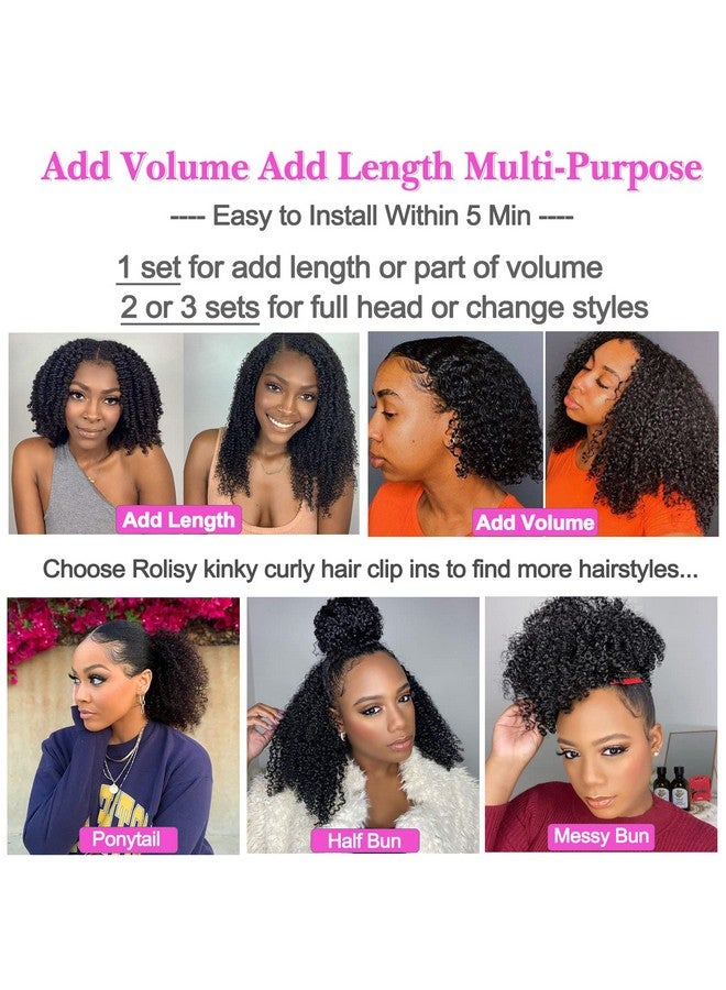 Rolisy Kinky Curly Clip In Hair Extensions Human Hair 12 Inch Curly Hair Extensions Clip In Human Hair for Black Women 3C 4A 4B Afro Kinky Curly Hair Clip Ins Soft Brazilian Remy Hair Thick Ends