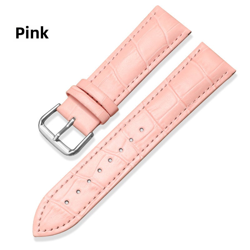 Generic Genuine Leather Crocodile Bamboo Strap for Huawei GT Samsung Apple EC-slub pink-silver pin buckle 