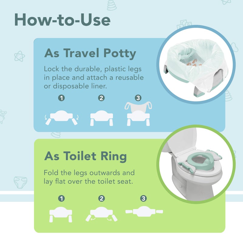 Kalencom Potette Plus 2-in-1 Travel Potty and Trainer Seat - Dual-Purpose Potty Training Toilet Seat - Portable Potty for Toddler Travel - with Durable, Lock-in Legs and Splash Guard - Pastel Mint - Image 5