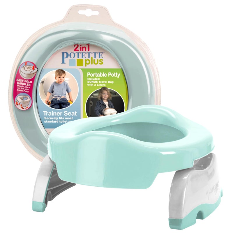 Kalencom Potette Plus 2-in-1 Travel Potty and Trainer Seat - Dual-Purpose Potty Training Toilet Seat - Portable Potty for Toddler Travel - with Durable, Lock-in Legs and Splash Guard - Pastel Mint - Image 1