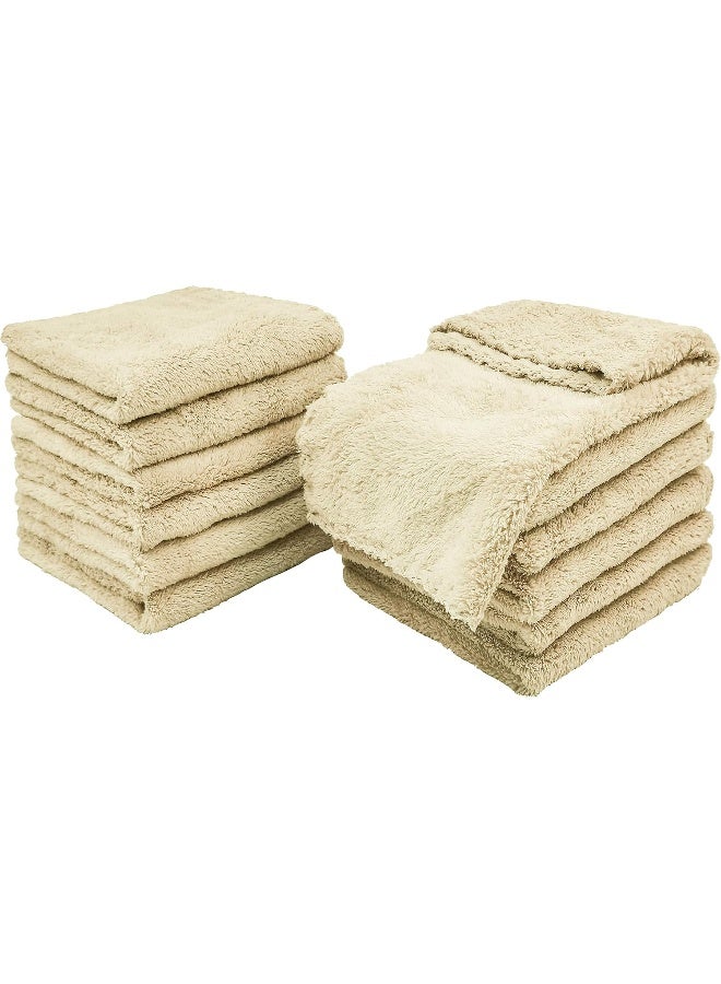 Kyapoo Baby Washcloths 12 Pack 12x12 Inches Microfiber Coral Fleece Extra Absorbent and Soft for Newborns, Infants and Toddlers-Brown - Image 1