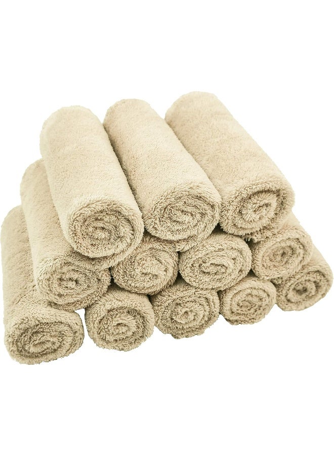 Kyapoo Baby Washcloths 12 Pack 12x12 Inches Microfiber Coral Fleece Extra Absorbent and Soft for Newborns, Infants and Toddlers-Brown - Image 3