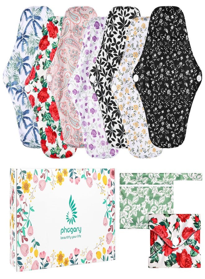 PHOGARY 7 Packs Reusable Menstrual Pads, Breathable Mesh Surface Cloth Sanitary Pads for Heavy Flow with Wet Bag, Washable Overnight Cloth Panty Liners with Wings for Women - Image 1