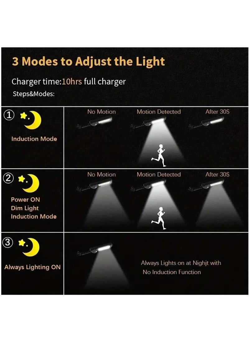عربست مصباح حائط يعمل بالطاقة الشمسية LED فائق السطوع 6500 كلفن، مستشعر حركة IP65، 3 أوضاع إضاءة، مصباح أمان للحديقة الخارجية وساحة الشارع مع بطارية - Image 5