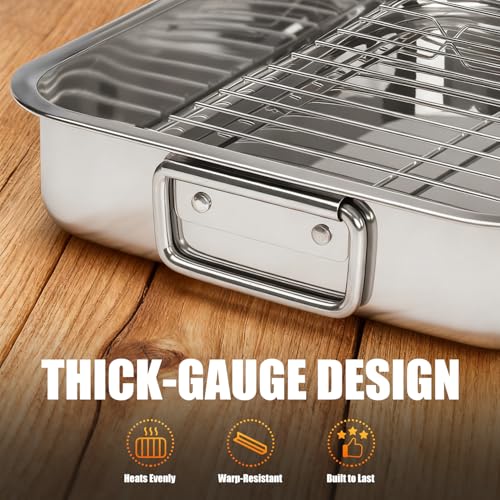 Chrysovereign Stainless Steel Turkey Roasting Pan with Rack & Handles, Heavy Duty Food-Safe Turkey Pan Dishwasher Safe, Perfect for Cooking Turkey and Steak for Thanksgiving and Christmas (Extra Size) - Image 3