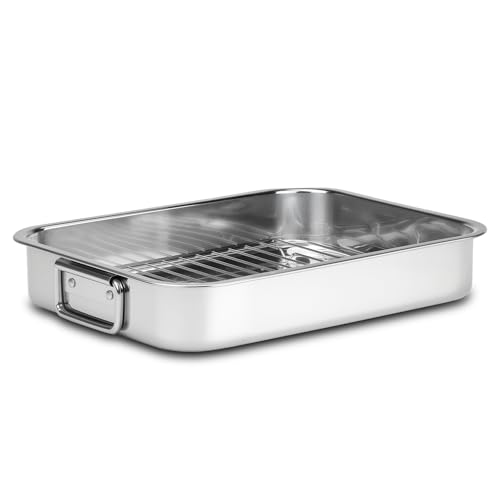 Chrysovereign Stainless Steel Turkey Roasting Pan with Rack & Handles, Heavy Duty Food-Safe Turkey Pan Dishwasher Safe, Perfect for Cooking Turkey and Steak for Thanksgiving and Christmas (Extra Size) - Image 1