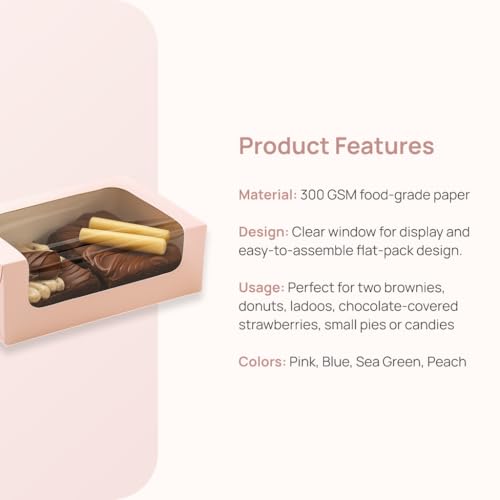 mudrit Bakery Box with Window, Pack of 20 for 2 Brownies, Donuts, Ladoos, Chocolates, Macarons, Size 6.25x3.25x2 inches (Pink) - Image 5