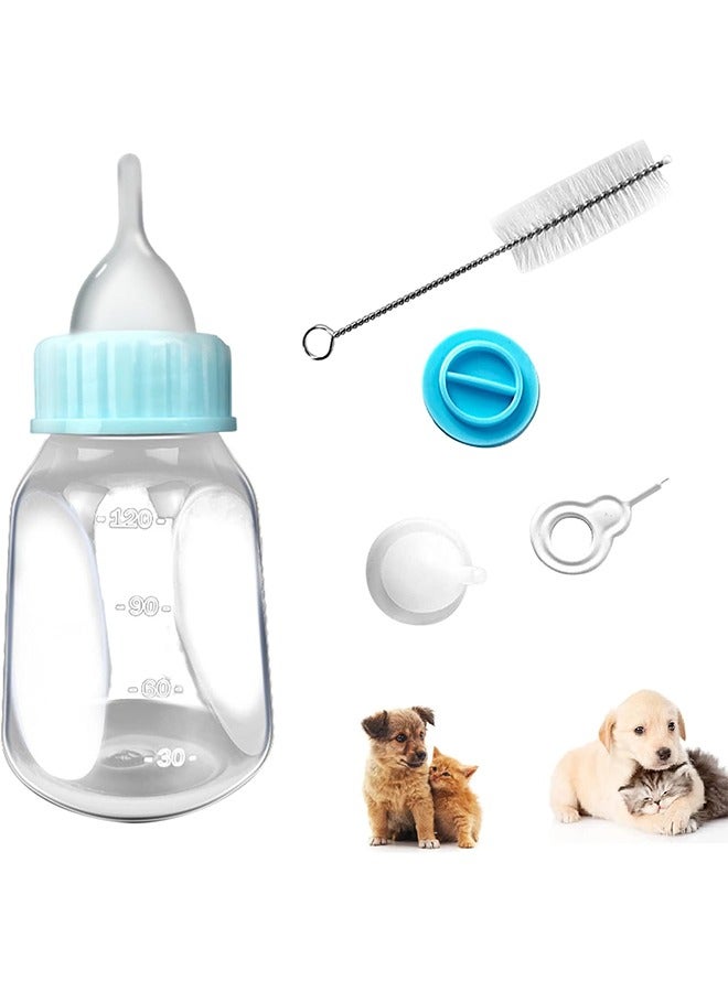 HY 120ML Dog Water Bottle Puppy Bottles for Nursing, Portable Pet Feeding Dispenser Tool with Replacement Nipple, Pet Nursing Nipple Bottle Kits for Newborn Kittens Hamster Puppies Rabbits, Blue - Image 1
