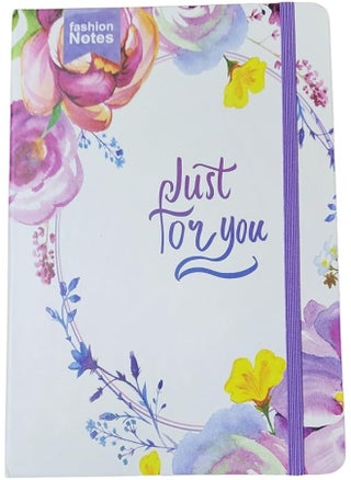 Hard cover A5 Notebook with purple Elastic Band/Flowers"just for you" - pzsku/Z68D5D4D0A87FFCC34D49Z/45/1749727439/1b7b4e83-f0c1-425f-8325-adcabbbb0e43