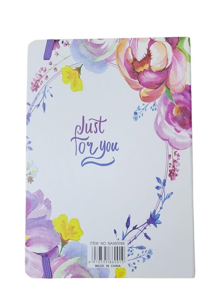 Generic Hard cover A5 Notebook with purple Elastic Band/Flowers"just for you"  - Image 3