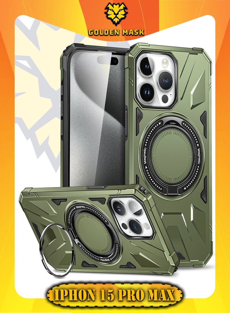 GOLDEN MASK GOLDEN MASK For iPhone 15 Pro Max Case Mag-Safe Magnetic Shockproof Phone Case with Ring Holder (Dark Green)