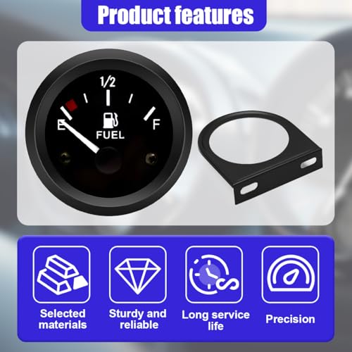 Tuxihapp 2" 52mm 12V Fuel Level Gauge Meter Kit with Nut/Bracket - 240-33ohm Boat Fuel Gauge Gas Tank Meter with E-1/2-F Pointer Dash, Universal for Car RV Yacht Marine Motorcycle (Black) - Image 4