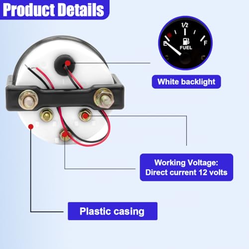 Tuxihapp 2" 52mm 12V Fuel Level Gauge Meter Kit with Nut/Bracket - 240-33ohm Boat Fuel Gauge Gas Tank Meter with E-1/2-F Pointer Dash, Universal for Car RV Yacht Marine Motorcycle (Black) - Image 3