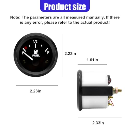 Tuxihapp 2" 52mm 12V Fuel Level Gauge Meter Kit with Nut/Bracket - 240-33ohm Boat Fuel Gauge Gas Tank Meter with E-1/2-F Pointer Dash, Universal for Car RV Yacht Marine Motorcycle (Black) - Image 2