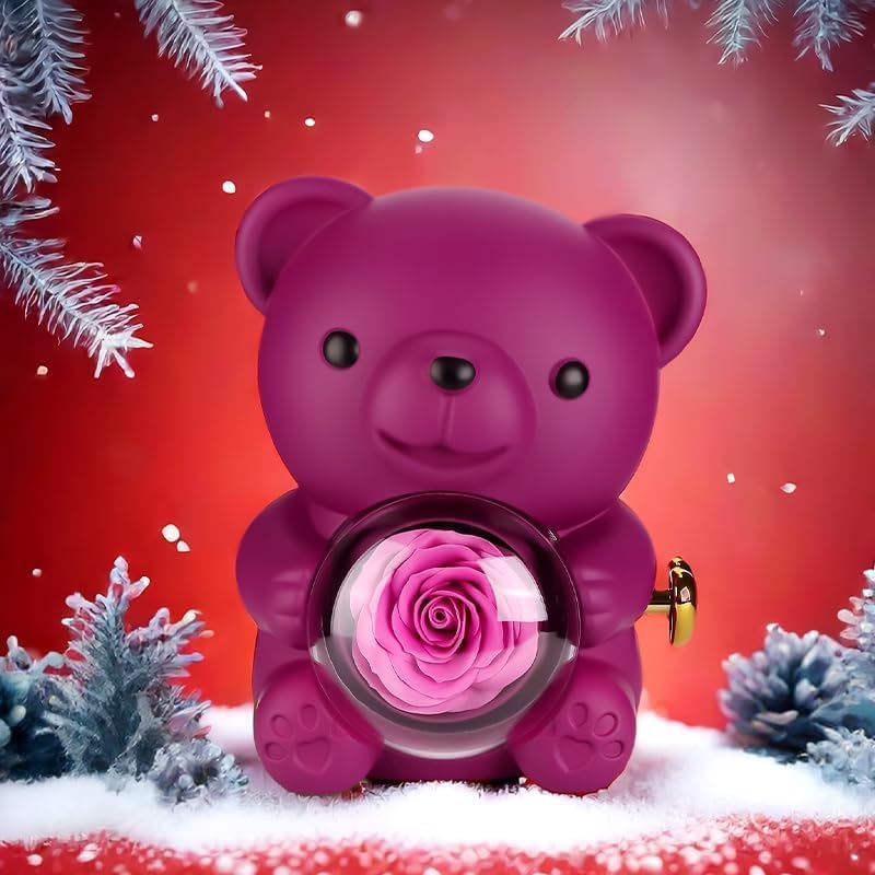 Dwiza Enterprise Teddy Bear with Forever Rose, Ring & Pendant Gift Box | Natural Handpicked Preserved Rose | Romantic Gift for Her | Gift for Valentine’s Day, Birthday, Anniversary (Purple) - Image 5