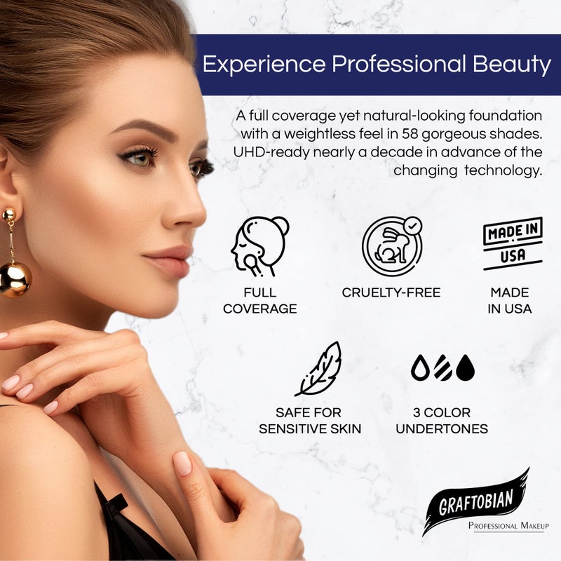 Graftobian HD Glamour Crème Foundation 1/2oz, Weightless Full Coverage Makeup, 65 Inclusive Shades, For All Skin Types, Natural or Full-Glam Looks, For Professionals and Beginners, Smoke - Image 5