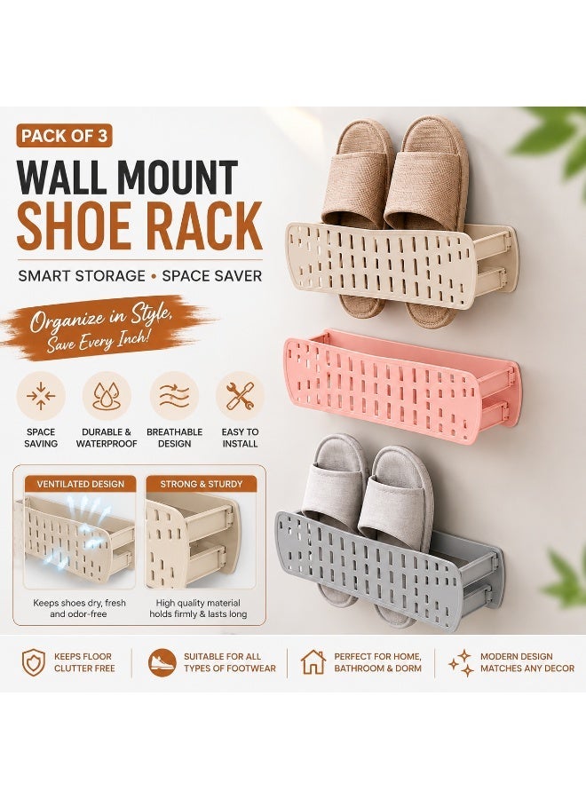 vsell24 Wall Mounted Self-Adhesive Shoe Organizer Rack for Slippers, Sneakers, Sandals - Space-Saving Storage (Pack of 3) - Image 4
