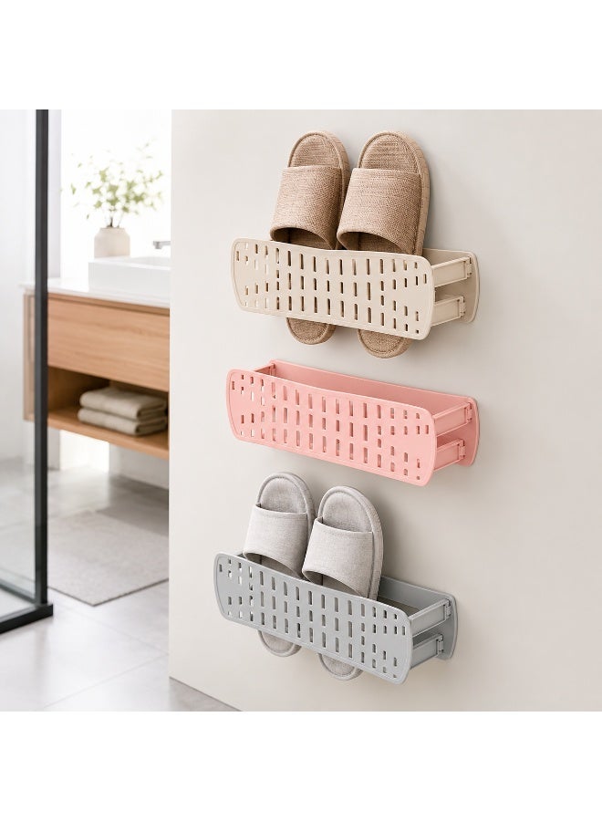 vsell24 Wall Mounted Self-Adhesive Shoe Organizer Rack for Slippers, Sneakers, Sandals - Space-Saving Storage (Pack of 3) - Image 1