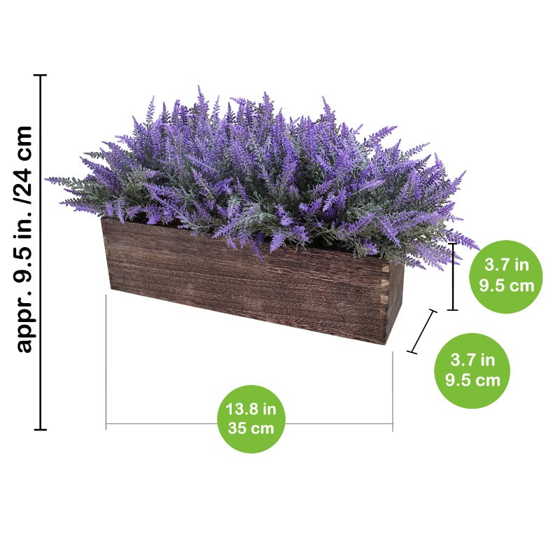 Winlyn زهور اللافندر الاصطناعية وينلين 14" في صندوق زهور خشبي مستطيل مزخرف بالثلج الاصطناعي - Image 2