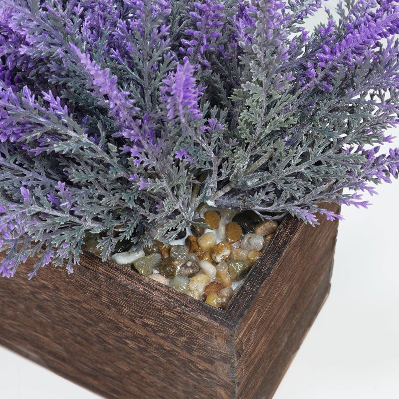 Winlyn زهور اللافندر الاصطناعية وينلين 14" في صندوق زهور خشبي مستطيل مزخرف بالثلج الاصطناعي - Image 3