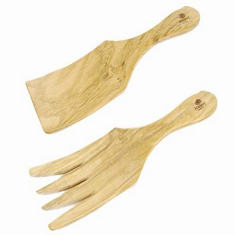 Berard 05472 French OliveWood Handcrafted Wide SpaghettiSalad Server Set