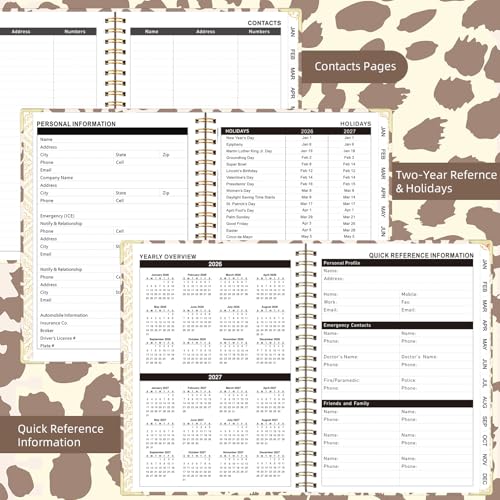 Knagsfa 2026 Planner, Jan.2026 - Dec.2026 Planner Weekly and Monthly 6.25"x8.5" with Page Tabs, Calendar Hardcover with Inner Pocket, Elastic Band, Twin-Wire Binding, Bookmark, Brown Leopard - Image 3