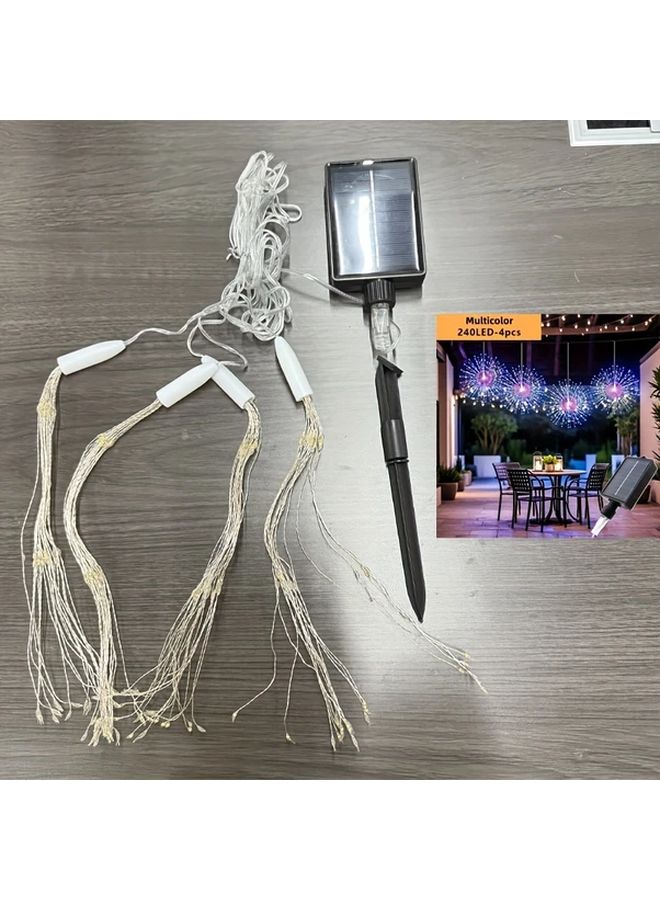 4 قطع 240 مصباح LED شمسي خارجي أضواء الألعاب النارية متعددة الألوان 8 أوضاع لحديقة الفناء - Image 1