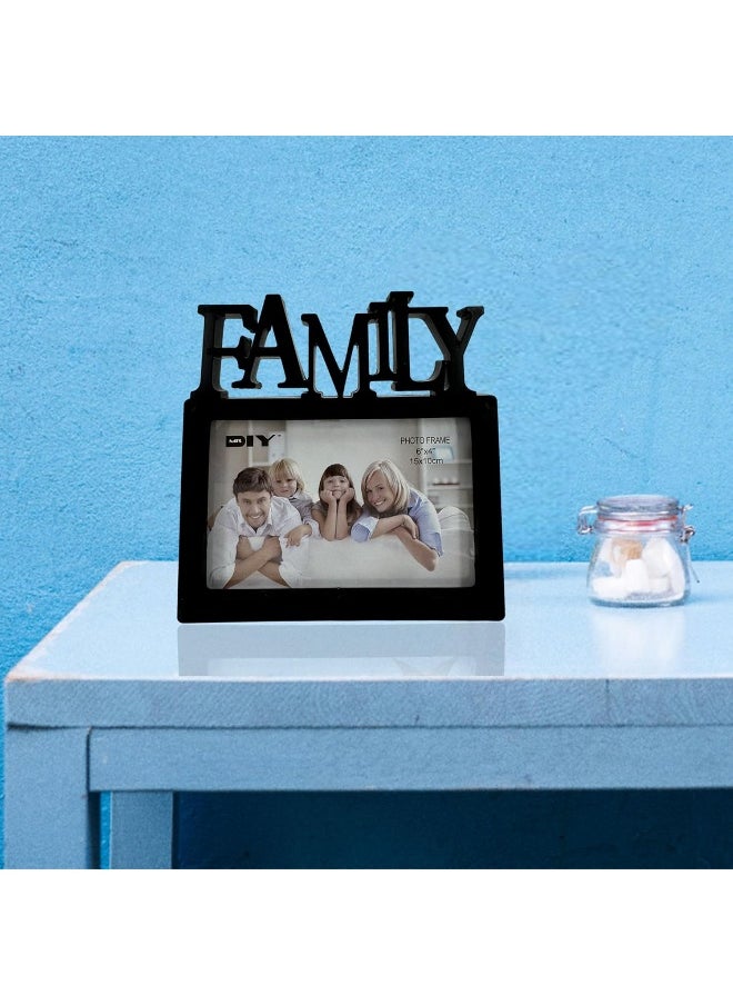 Decorhills DECORHILLS FRAMES & DECOR Plastic Family Design Single Photo with Tabletop Display for 6x4 Inch Photo Size, Black , 1-Pc  - Image 2