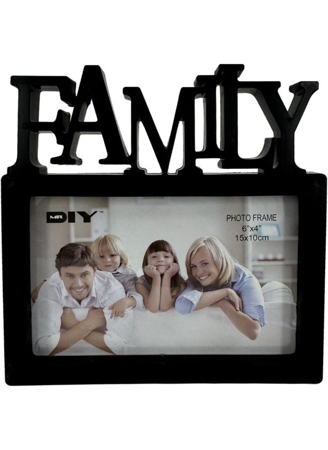 Decorhills DECORHILLS FRAMES & DECOR Plastic Family Design Single Photo with Tabletop Display for 6x4 Inch Photo Size, Black , 1-Pc  - Image 1