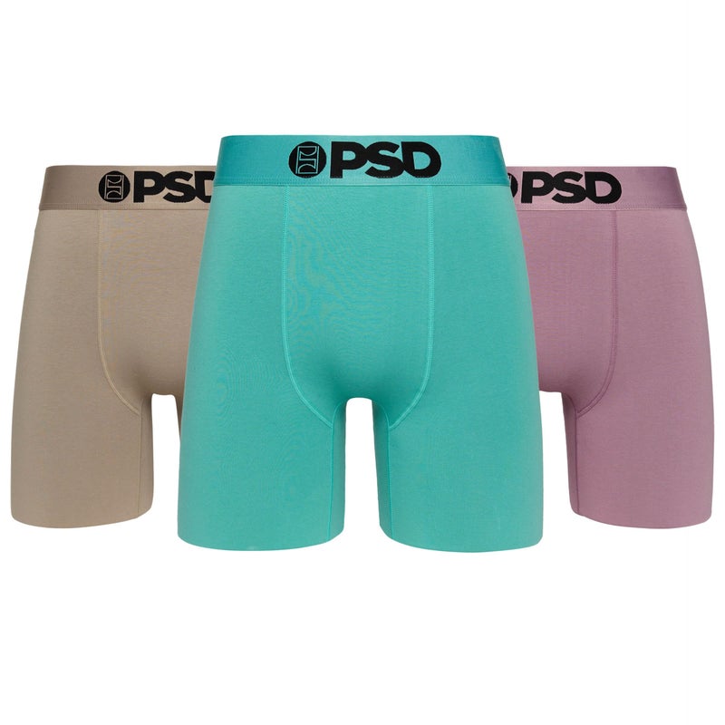 PSD Underwear Men's Essentials Solid Cotton Boxer Brief 3 Pack, Multi, M - Image 1