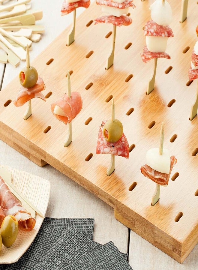 Restaurantware 14" x 10" Rectangular Bamboo Paddle Food Skewer Holder: Perfect for Cocktail Parties and Catering Events - Biodegradable Paddle Pick Stand and Food Display - 90 Holes - 1-CT - Image 3