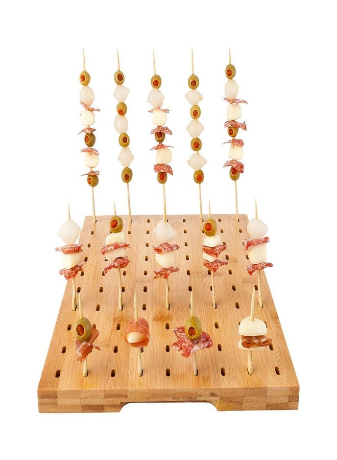 Restaurantware 14" x 10" Rectangular Bamboo Paddle Food Skewer Holder: Perfect for Cocktail Parties and Catering Events - Biodegradable Paddle Pick Stand and Food Display - 90 Holes - 1-CT - Image 1