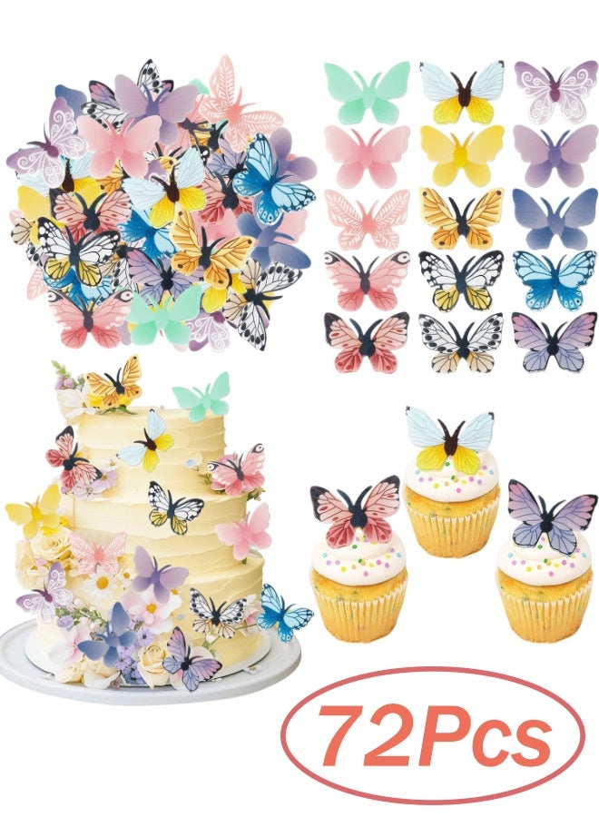 72 Pieces Wafer Butterfly Stickers Watercolor Cake Toppers for Party Baking Decoration Food Safe DIY Cupcake Decor(Random Colors) - Image 1