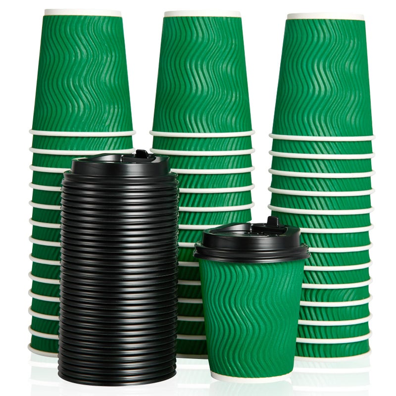 DAILYPACK 100 Count 8 oz Coffee Cups with Lids Insulated Ripple Wall Paper Hot Coffee Cups for Hot Drinks