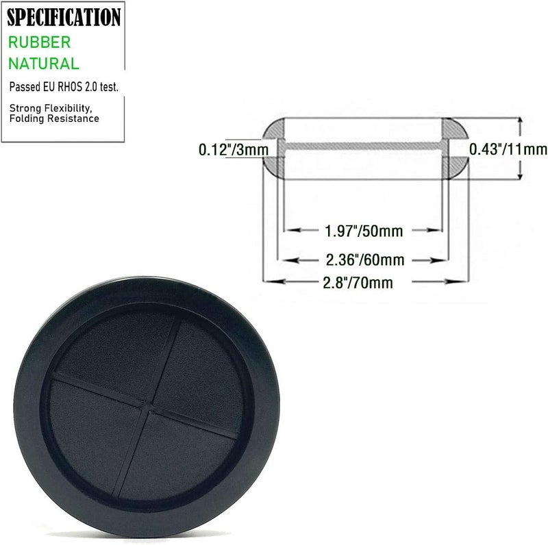 EASYEAH Store 2-3/8 in Rubber Grommets for Wiring, 2 in ID, Double-Sided Rubber Plugs for Round Holes, Firewall Grommet Automotive, Wire Cable Grommets for Metal Electric Box, 4 Pcs 51x60 mm, Black - Image 2