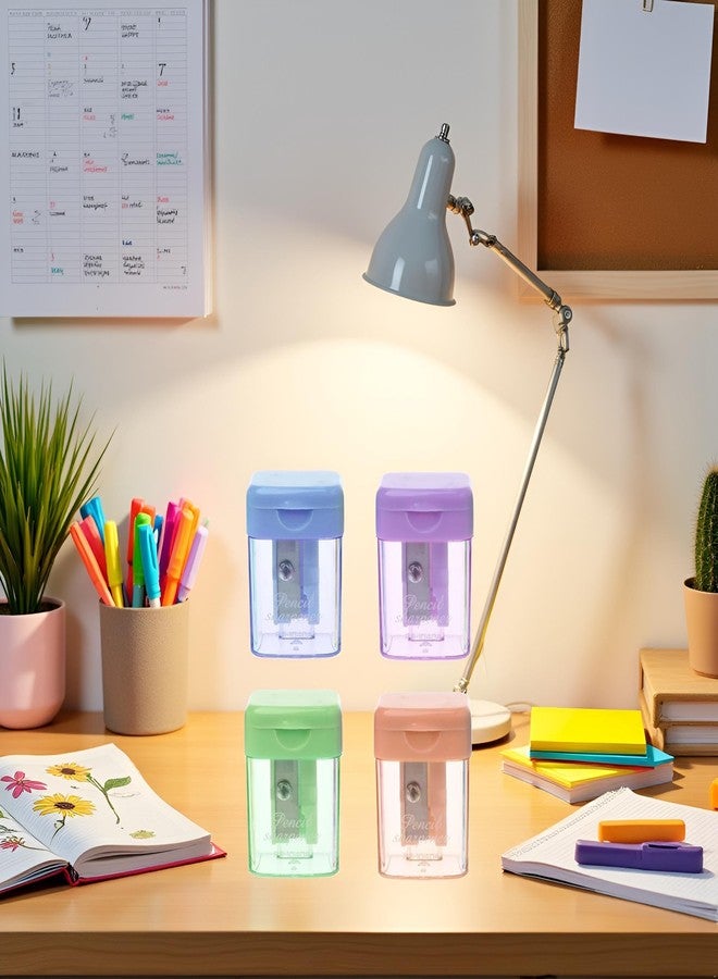 GANPUB 4Pcs Colorful Mini Manual Portable Pencil Sharpener for Student Office Stationery Pencil Sharpeners, Small Portable Rotary Pencil Sharpener (Blue, Green, Pink, Purple - Image 2