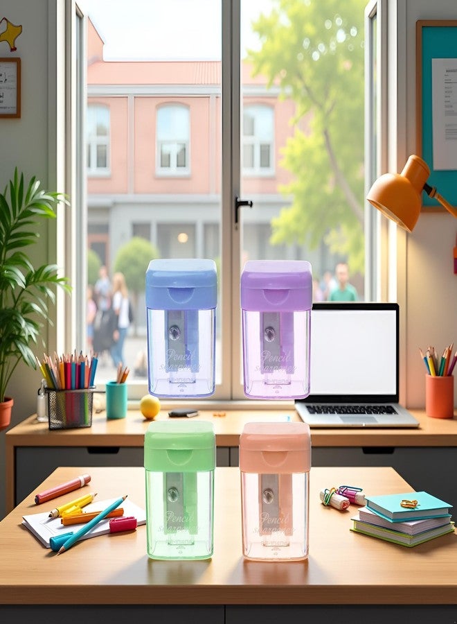 GANPUB 4Pcs Colorful Mini Manual Portable Pencil Sharpener for Student Office Stationery Pencil Sharpeners, Small Portable Rotary Pencil Sharpener (Blue, Green, Pink, Purple - Image 3