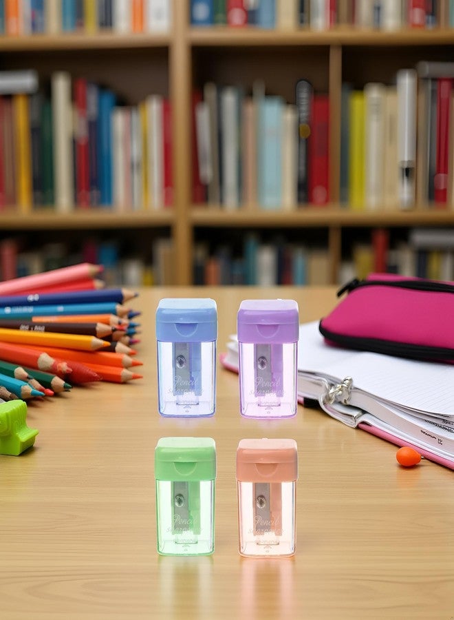 GANPUB 4Pcs Colorful Mini Manual Portable Pencil Sharpener for Student Office Stationery Pencil Sharpeners, Small Portable Rotary Pencil Sharpener (Blue, Green, Pink, Purple - Image 5