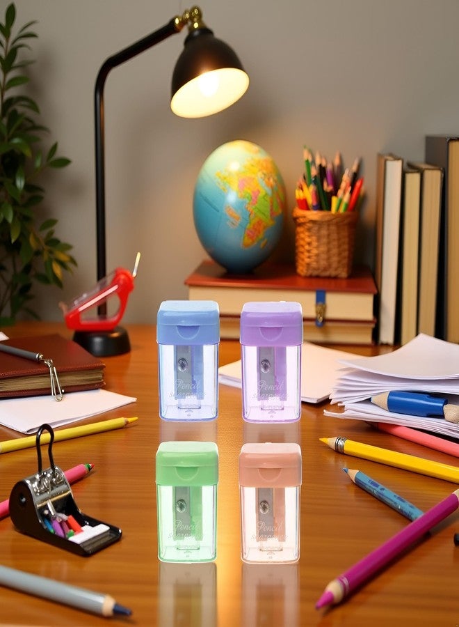 GANPUB 4Pcs Colorful Mini Manual Portable Pencil Sharpener for Student Office Stationery Pencil Sharpeners, Small Portable Rotary Pencil Sharpener (Blue, Green, Pink, Purple - Image 4
