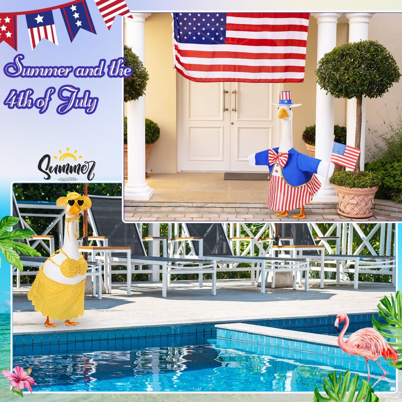 Silicherry 8 Set Holiday Seasonal Baby Goose Outfits for 17" Cement Statue St. Patrick's Day, Easter, 4th of July, Summer All Season Lawn Porch Goose Clothes Costume for Garden Patio Outdoor Decor(Stylish Style) - Image 5