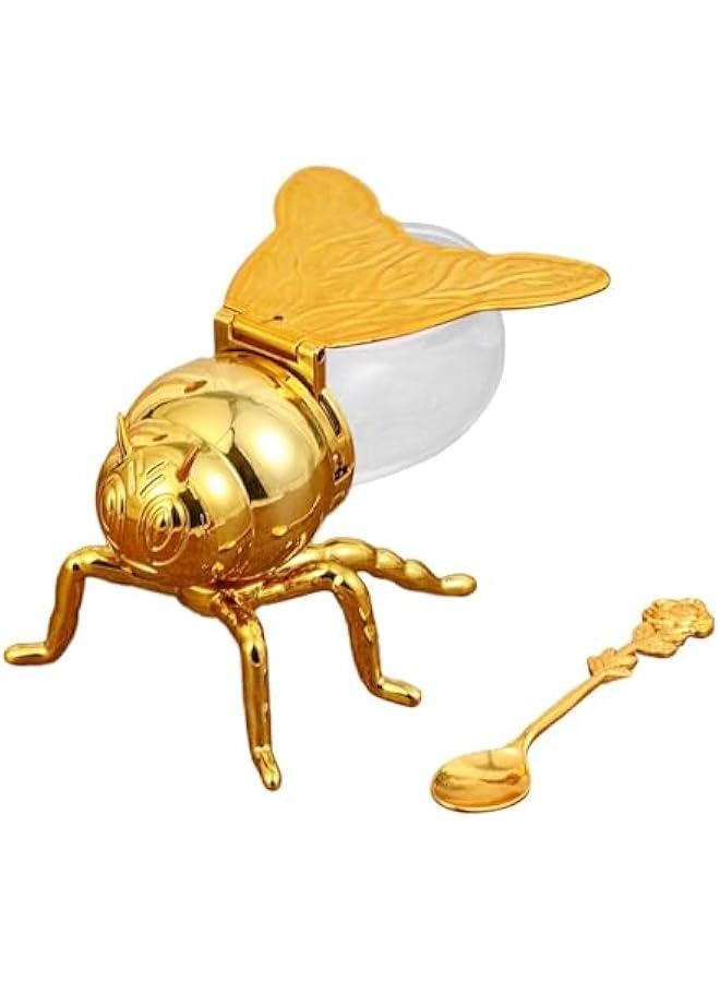 Bee Shaped Honey Jar Sugar Pots with Spoon, Modern Decorative Condiment Pot for Home Store Honey Syrup Housewarming Gift, Gold Rose - Image 1