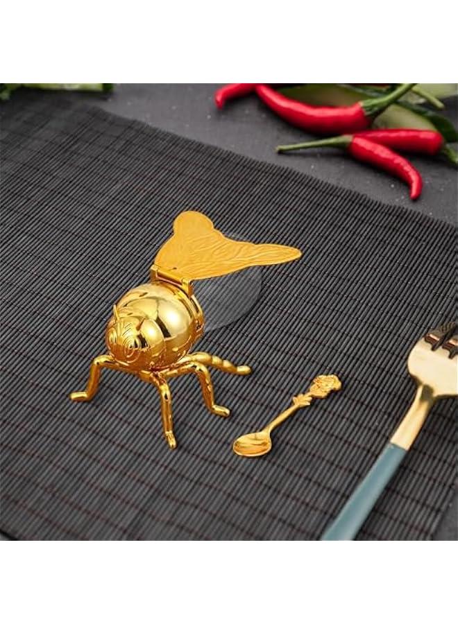Bee Shaped Honey Jar Sugar Pots with Spoon, Modern Decorative Condiment Pot for Home Store Honey Syrup Housewarming Gift, Gold Rose - Image 3