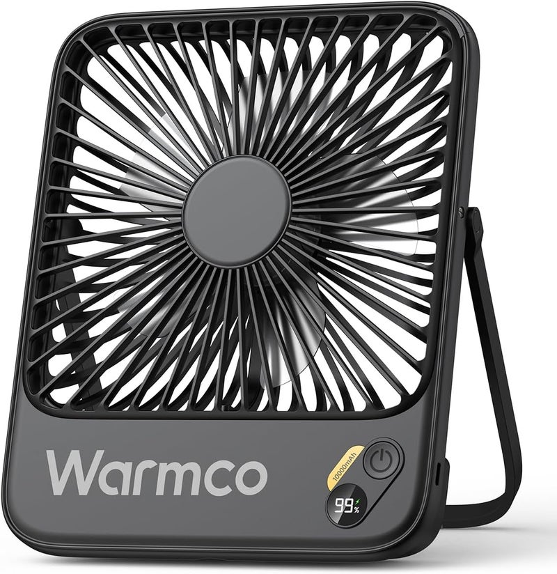 Warmco 10000mAh Portable Travel Fan 7-inch, Max 24H Runtime, Ultra-thin Quiet Rechargeable Battery Operated Desk Fan with Digital Display for Camping, Office, Bedroom, Cruise Essentials - Image 1